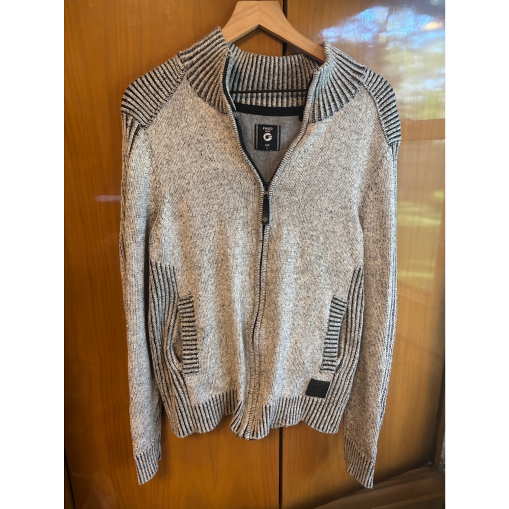 Men's Fried Denim Sweater, Size L, Gray & Black